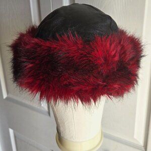 Wilsons Leather Black and Red Fur Trim Hat